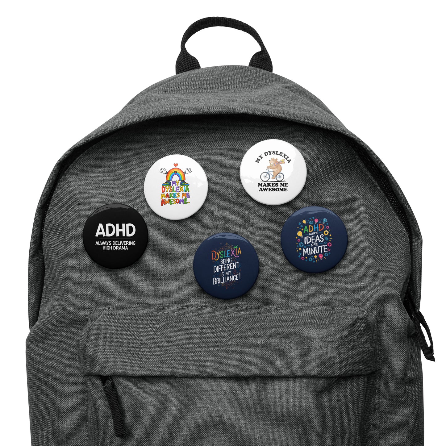 Dyslexia and ADHD Set of pin buttons