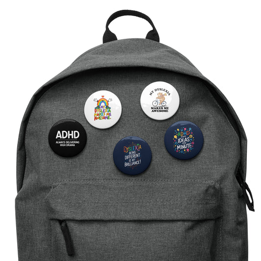 Dyslexia and ADHD Set of pin buttons